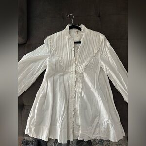 Free People White Ruffle Pintuck Long Sleeve Blouse